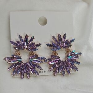 Women's Elegant Dressy Purple Crystal Starburst Earrings Prom Parties AB NWOT
